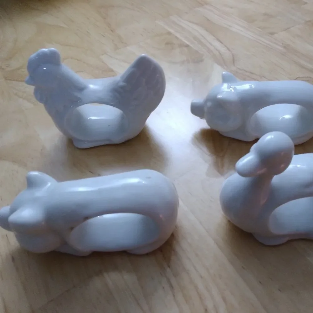Vintage Ceramic Napkin Holder Farm Animals Pig Duck Rooster Set Of 4 Japan